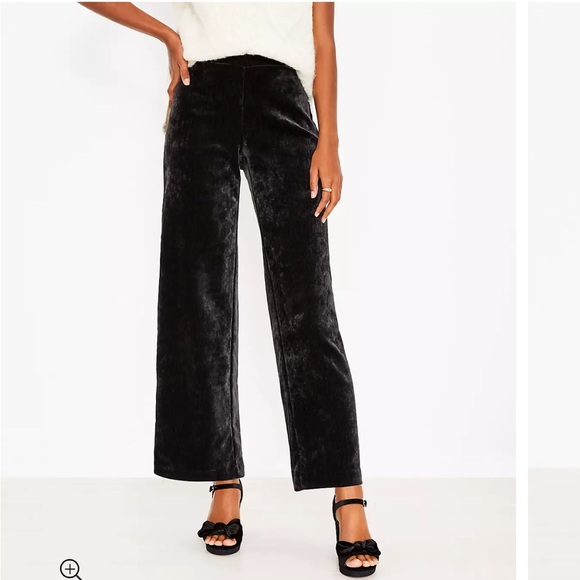 LOFT NWOT Ribbed Velour Pull On Wide Leg Pants - Picture 1 of 7